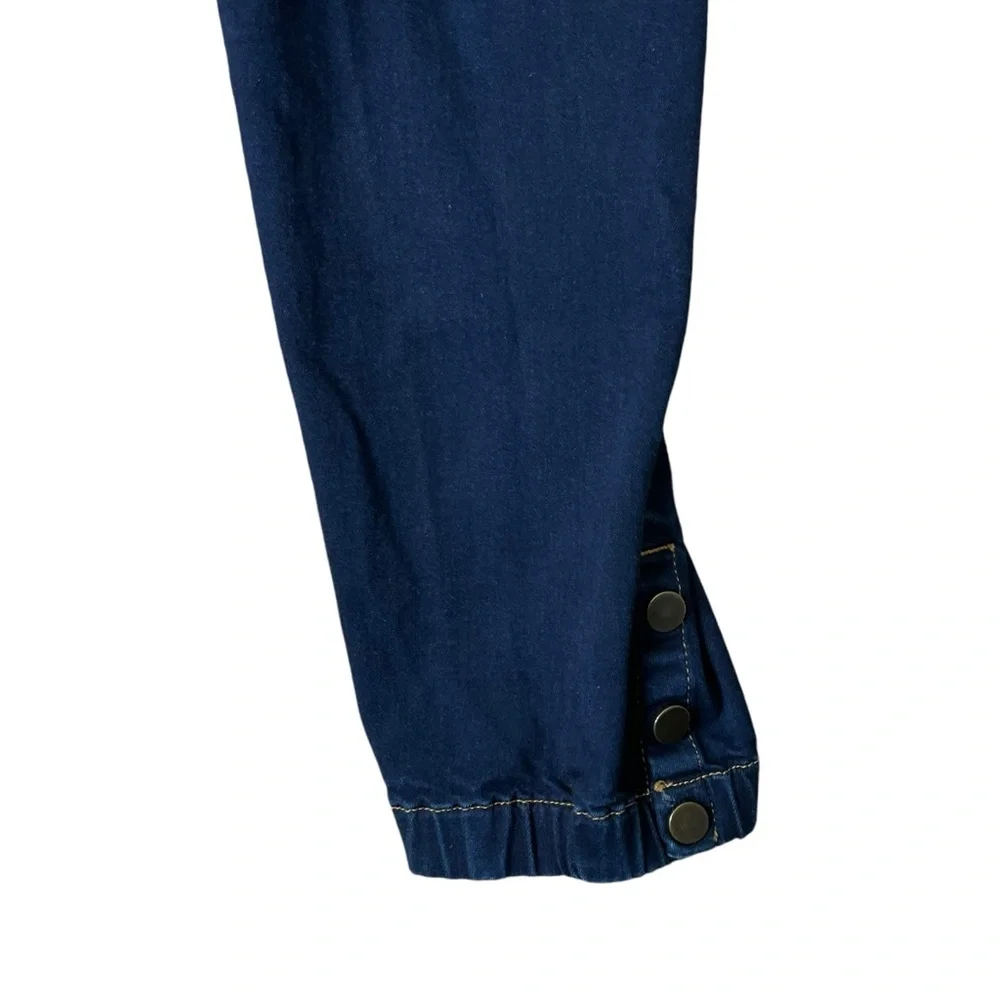 Veronica Beard Women 10 Denim Joggers Jeans Ankle Button Blue Stretch Mid Rise